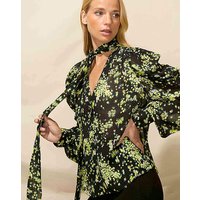 & Floral Tie Neck Blouse &