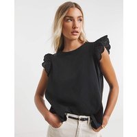 Broderie Frill Sleeve Top Tie