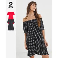 2 Pack Bardot Swing Dresses Pink Spot
