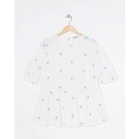 Embroidered Puff Sleeve Top White Blue