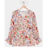Floral Print V Neck Chiffon Blouse Print