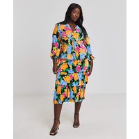 Tiered Plisse Midi Dress Print