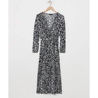 Plisse Wrap Front Midi Dress Mono Print
