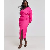 Textured Jersey Ruched Midi Dress