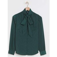 Jacquard Spot Tie Neck Blouse