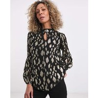 Keyhole Metallic Jacquard Blouse Gold