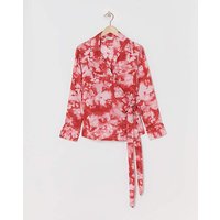 Printed Wrap Tie Cotton Shirt Blush Floral