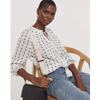 Contrast Dobby Collarless Blouse