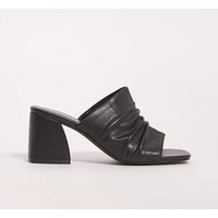 Ruched Heeled Mule Sandals Ex Wide