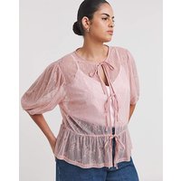Lace Tie Front Top Dusty Pink