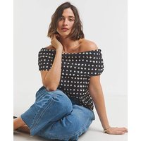 Short Sleeve Mesh Bardot Top Spot Print