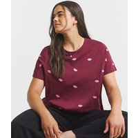 Lips Embroidered T Shirt Pink Burg