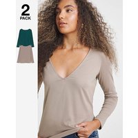 2 Pack Reversible V Back Tops Latte Green