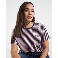 Flower Beaded T Shirt Chocolate Pink