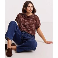 High Neck Cap Sleeve Mesh Top Brown Pink