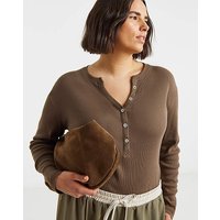 V Neck Ribbed Henley Top