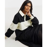 Polo Sweat Stripe Panel to Front Black Ivory
