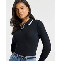 Contrast Tipping Ribbed Polo Neck Black White
