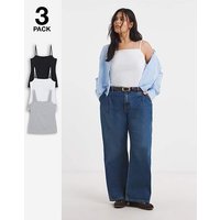 3 Pack Square Neck Camis Black White Gre