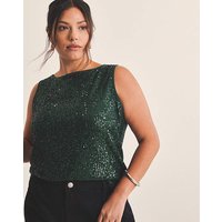 Linear Sequin Bow Shoulder Tank Dark Green