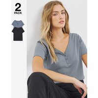 2 Pack Henley Tops Black Blue