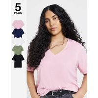 5 Pack V Neck T Shirts Black White Navy Khaki Blush