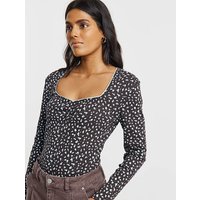 Square Neck Ribbed Top Ditsy