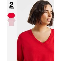 2 Pack V Neck T Shirts Pink Red