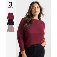 3 Pack Long Sleeve Slash Neck Tops Black Mocha Burgundy