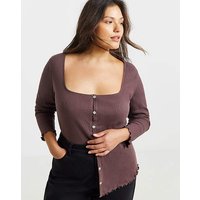 Long Sleeve Button Through Ribbed Cardi