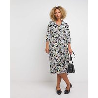 Zip Front Shirt Dress Open Neck Coloured Floral