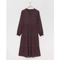 Balloon Sleeve Midi Smock Dress Black Red Spot