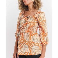 Square Neck Linen Top Print JD Williams