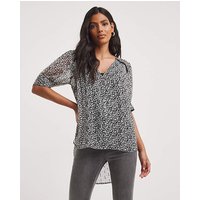 Lurex Dipped Back Blouse Mono Print