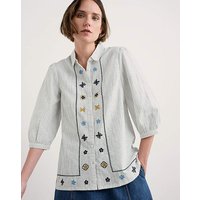 Cornwall Embroidered Blouse White Navy