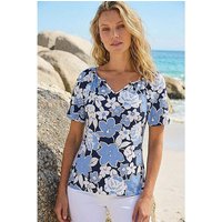 Floral Puff Print V Neck Top
