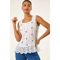 Strawberry Embroidered Crinkle Top