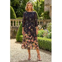 Border Print Pleated Midi Dress