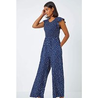 Polka Dot Shirred Pocket Jumpsuit