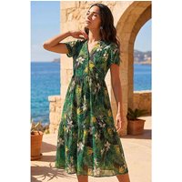 Tropical Leaf V Neck Midi Dress