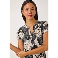 Textured Leaf V Neck Stretch Top