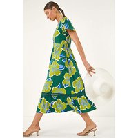Floral Print Lace Trim Midi Dress