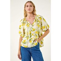 Lemon Print Tie Front Top