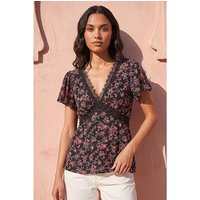 Floral Print Lace Detail Top