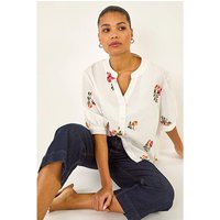 Floral Embroidered V Neck Blouse
