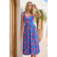 Floral Shirred Strap Midi Dress