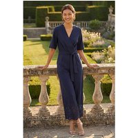 Laser Cut Hem Wrap Front Jumpsuit