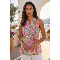 Tropical Leaf Print Pintuck Top