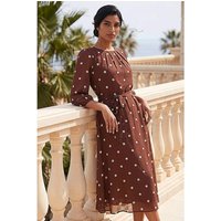 Polka Chiffon Pleated Midi Dress