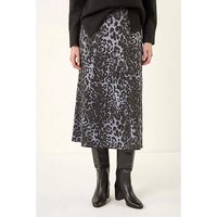 Leopard Print Line Midi Skirt Dark Grey